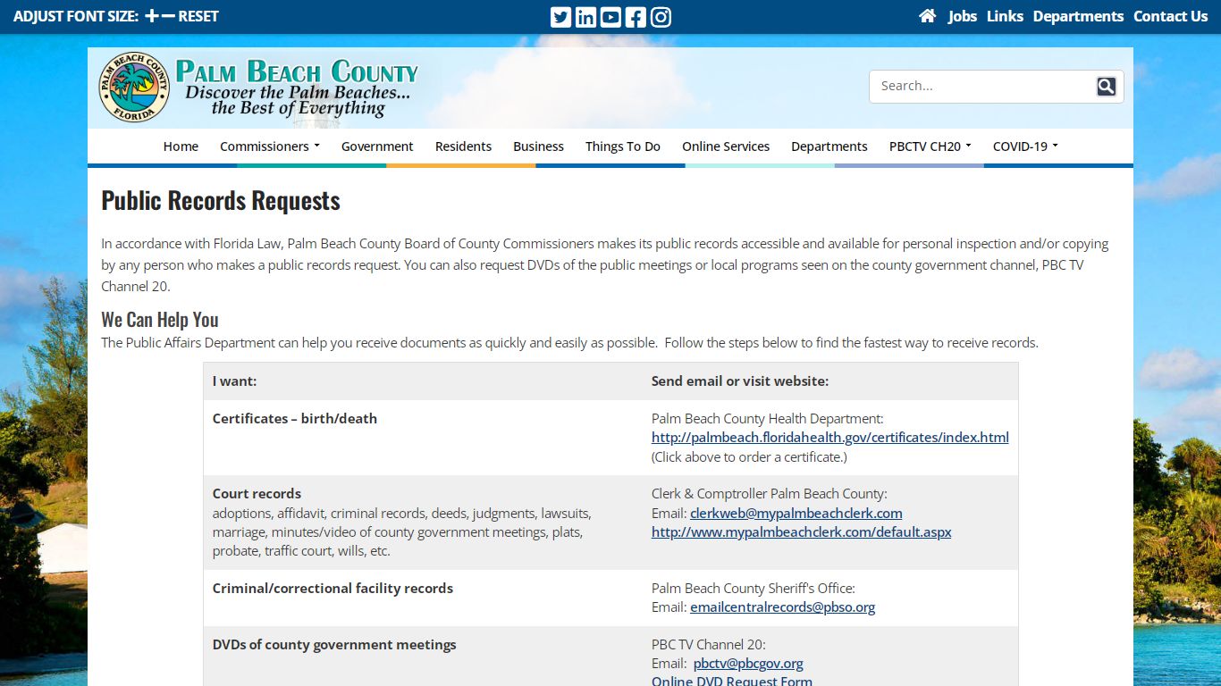 Public Records Requests - Palm Beach County, Florida